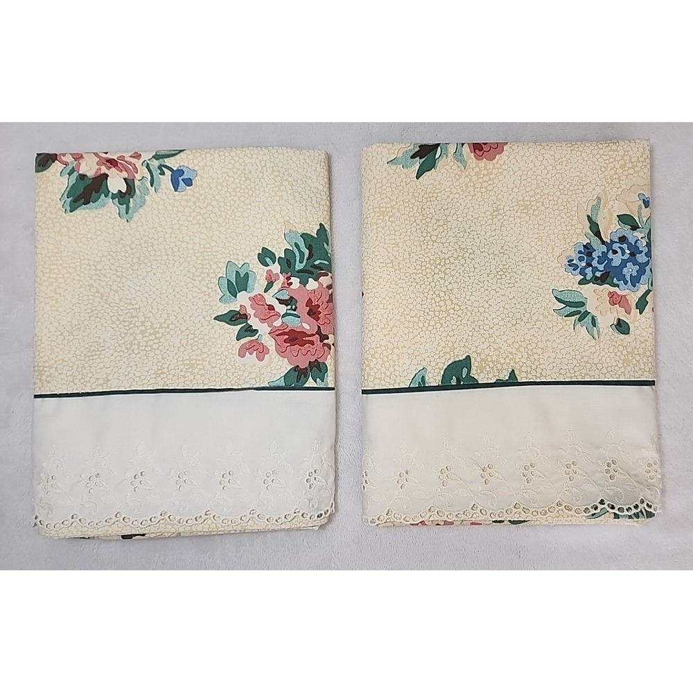 Set 2 Vintage WAMSUTTA Pillowcases King Eyelet FLORAL Supercale Yellow USA 1992 - Picture 11 of 12